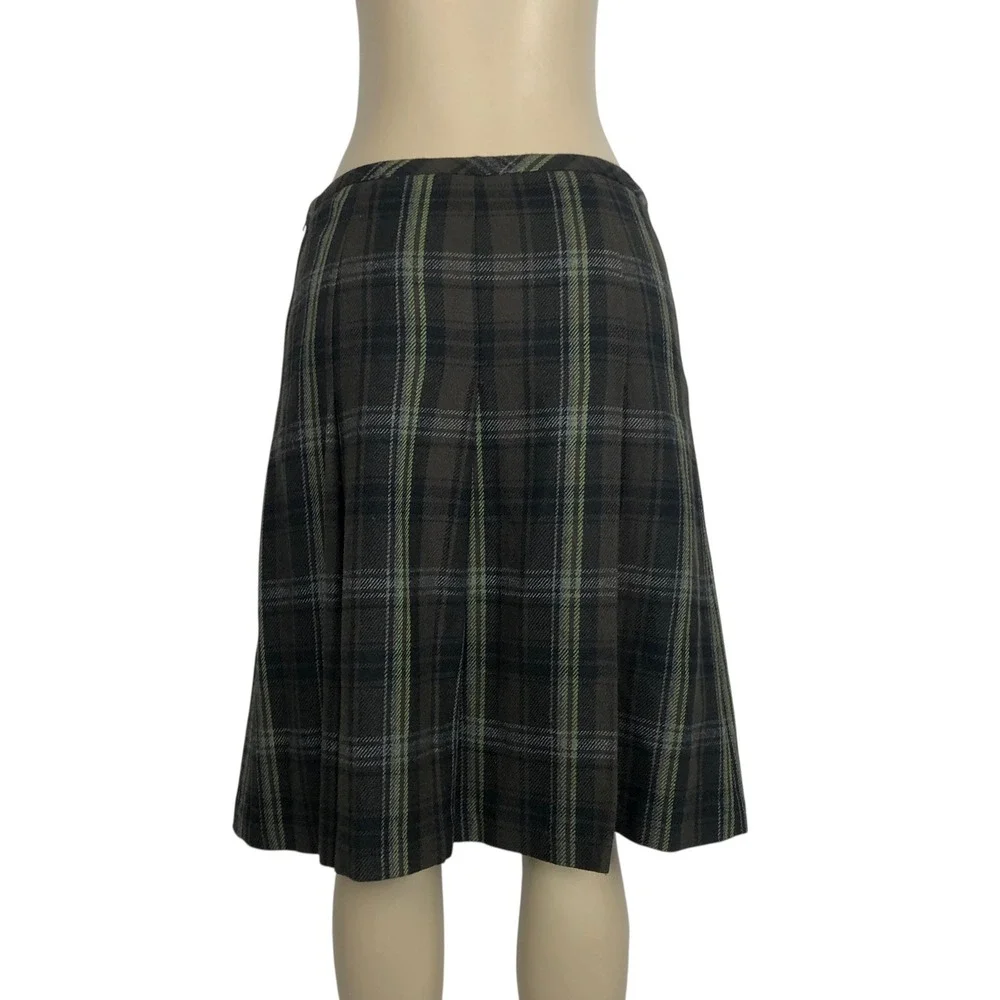 Ann Taylor LOFT Wool Blend Plaid Pleated‎ A-Line Skirt Size 6 Academia Preppy